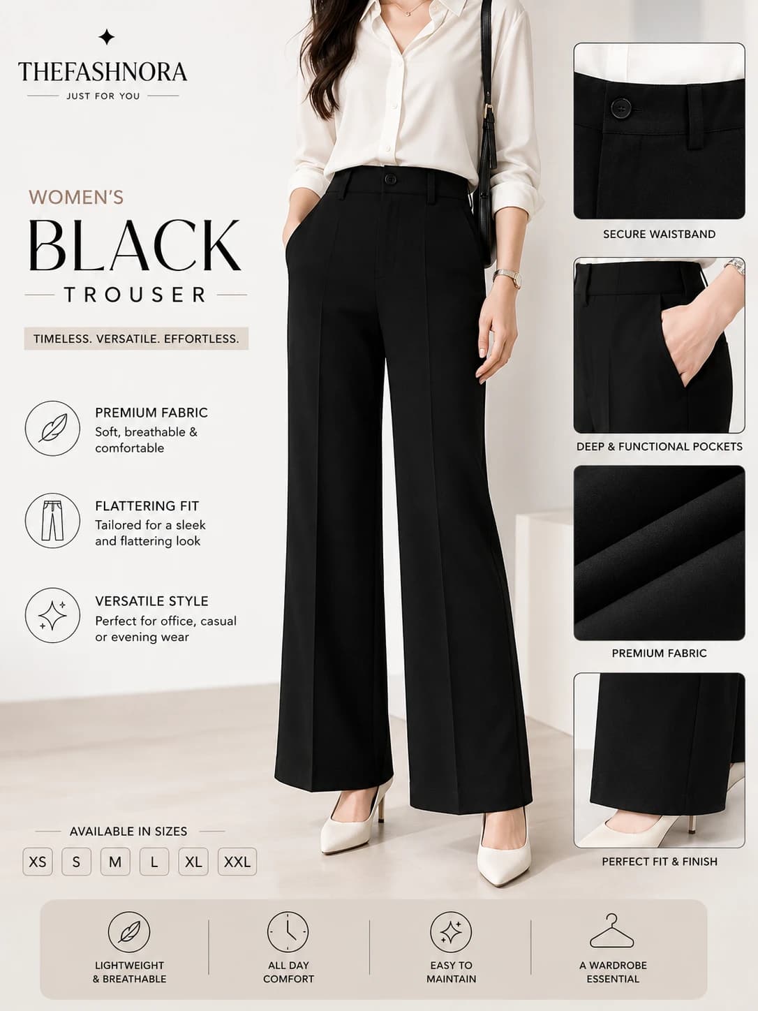Women's Premium High Waist Black Trouser