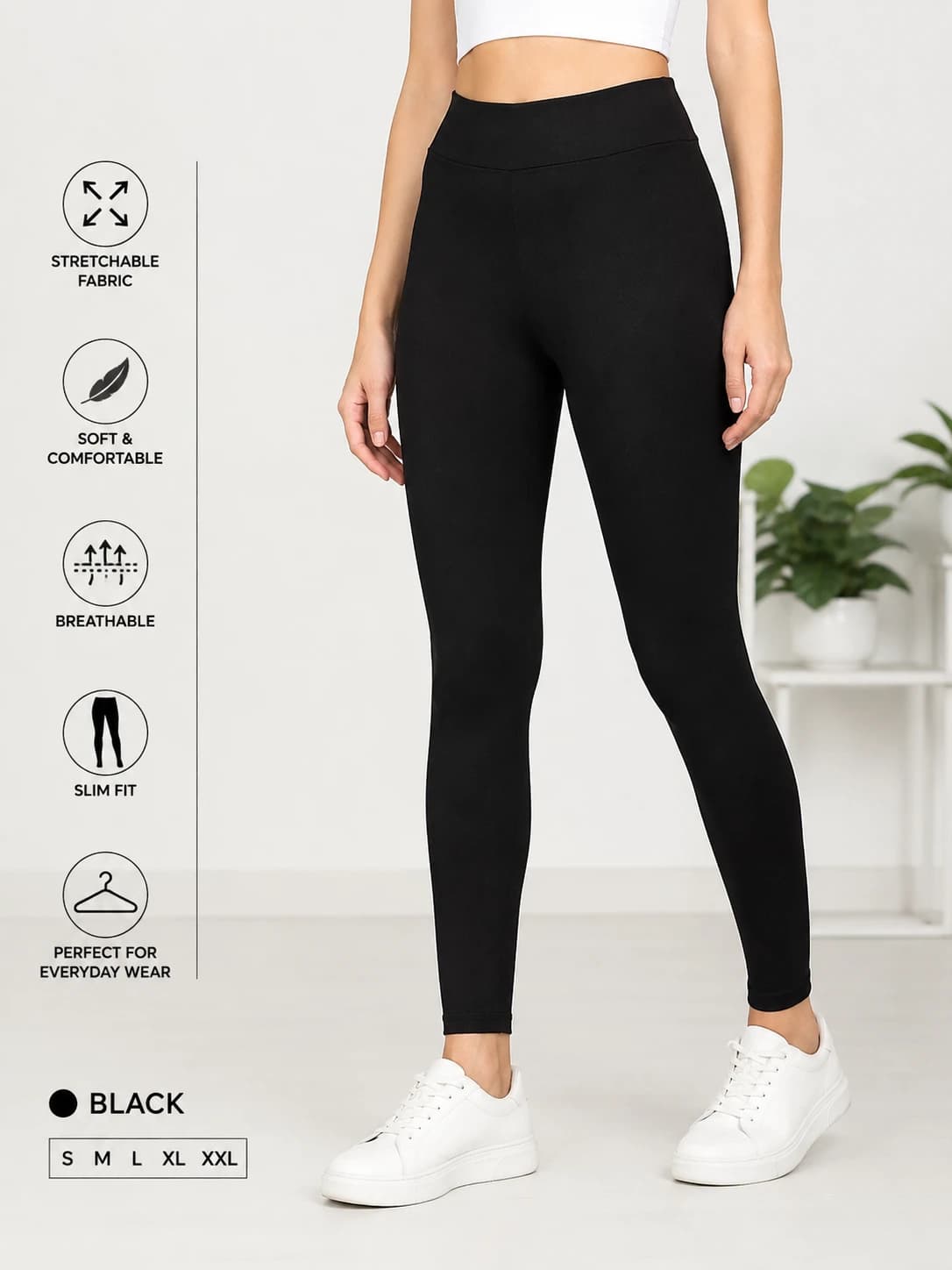 Women's High Waist Black Stretchable Leggings