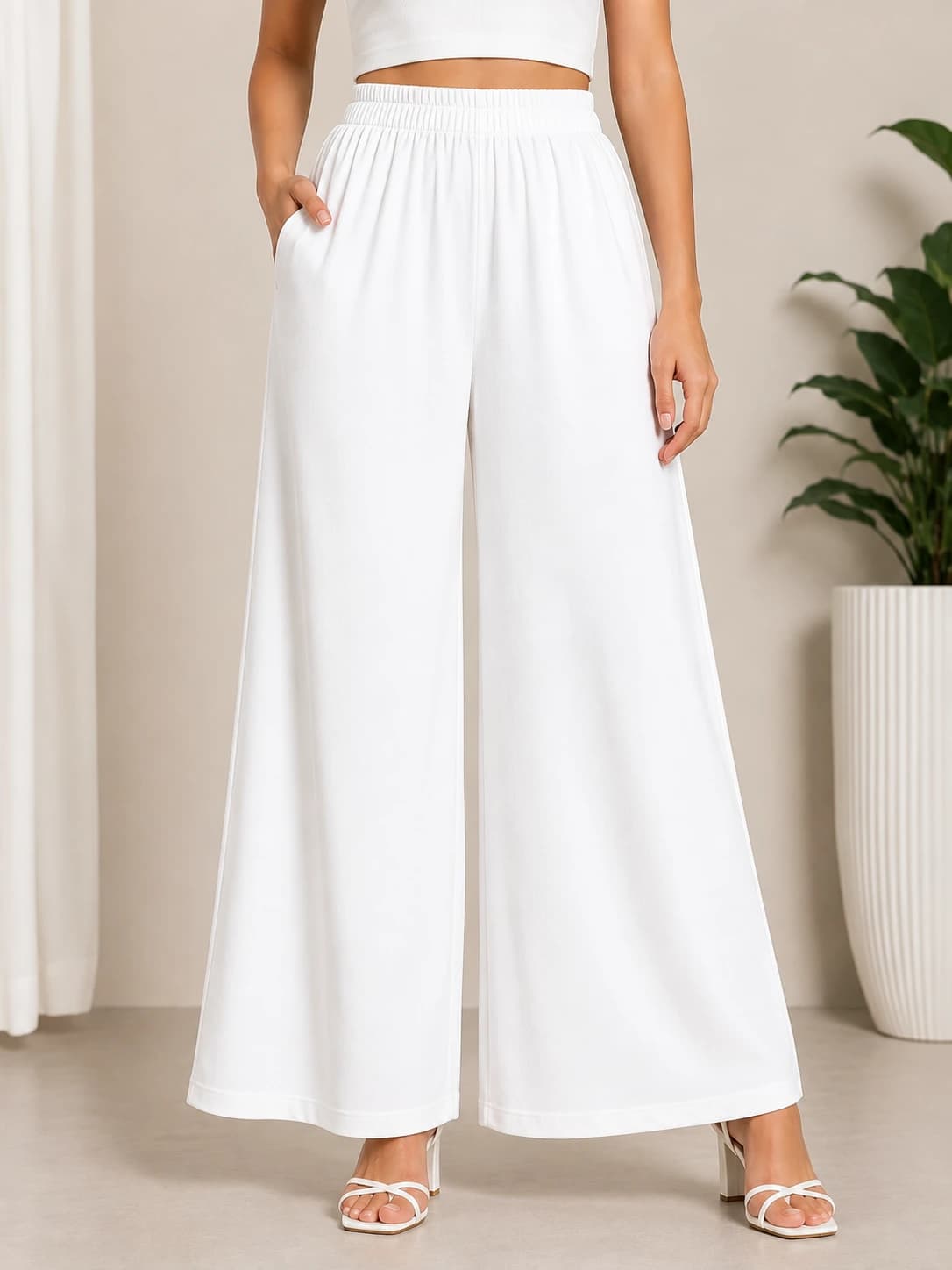 Women's White Wide-Leg Palazzo Pants