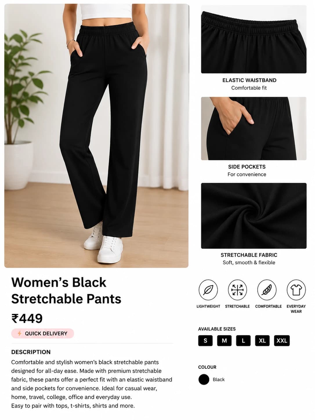 Black Stretchable Pants