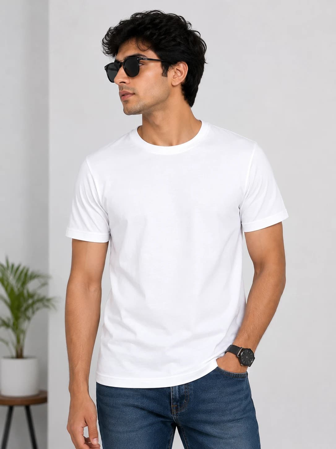 Men's Plain White Cotton T-Shirt | Regular Fit Half Sleeve T-Shirt