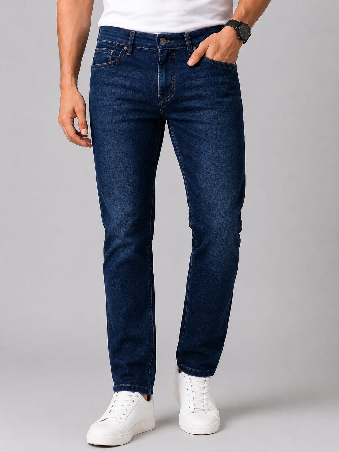 Men's Dark Blue Regular Fit Jeans | Stretchable Denim Jeans