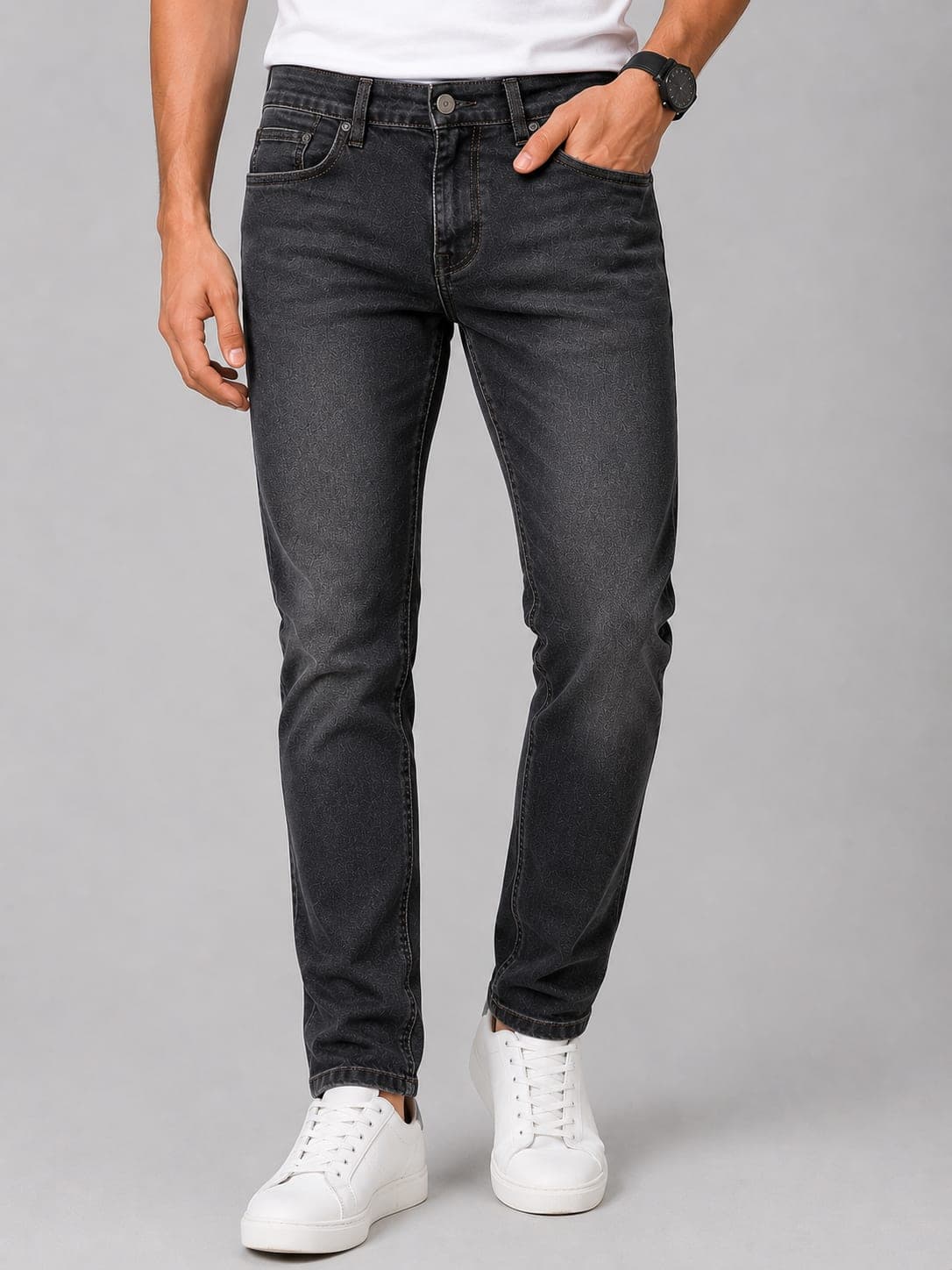 Men's Charcoal Grey Regular Fit Jeans | Stretchable Denim Jeans